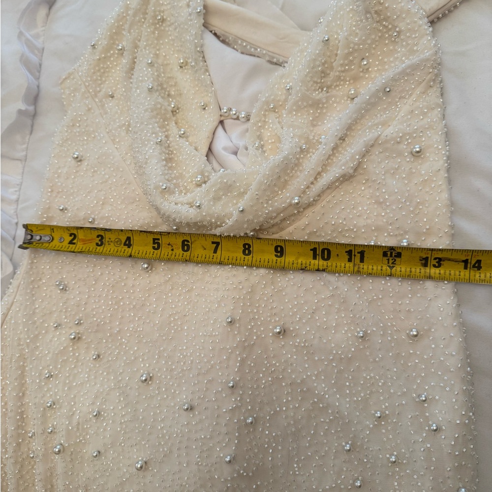 Oh Polly Versailles Deep Plunge Embellished Mini Dress White Pearl Sz 8 - Picture 8 of 10